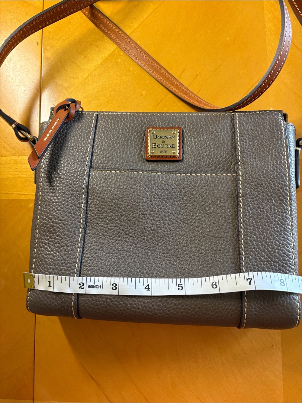 Dooney & Bourke Pebble Leather Crossbody in Taupe with Brown Trim - Picture 3 of 9